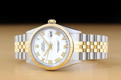Rolex DateJust 16013| 36MM | White Roman  Dial | Two Tone | Band Box & Appraisal Papers